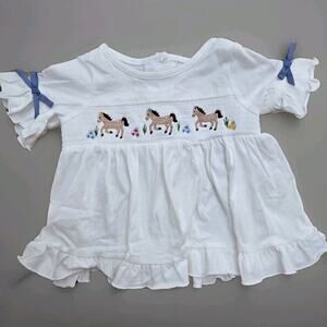 Good Lad 100% Cotton‎ Embroidered With Horses Scene Smocked Size 6 Mos NWT